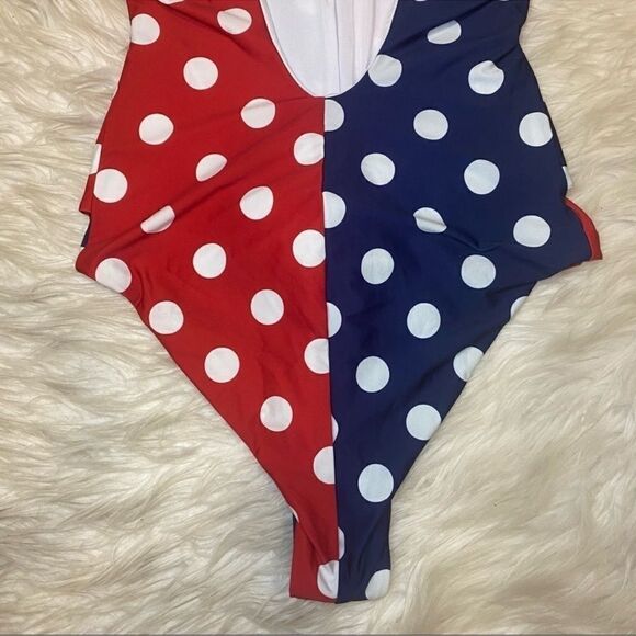 Beach Riot Samira Blue Red Polka Dot Color Block One Piece Swimsuit Sz S - Picture 8 of 16